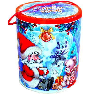 Детский подарок на Новый Год в жестяной упаковке весом 900 грамм